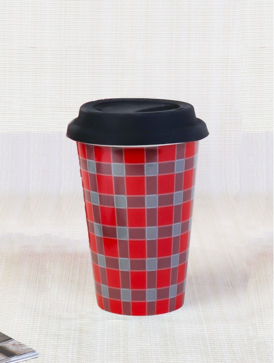 Plaid Fine Bone Coffee Mug With Gift Box